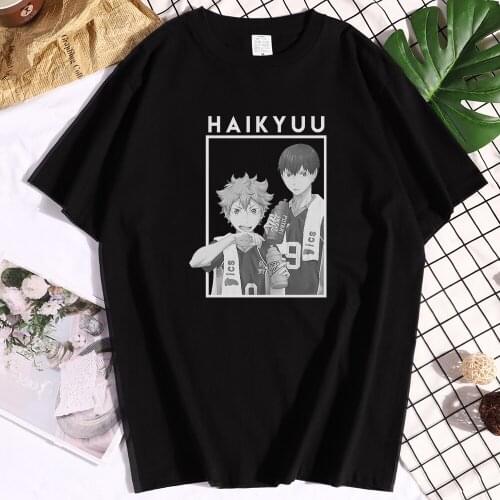 Cotton Hinata Kageyama Haikyuu Print mens Tshirt Graphic Quality Clothes Aesthetic All-match Tshirt Crew Neck T Shirt Mens
