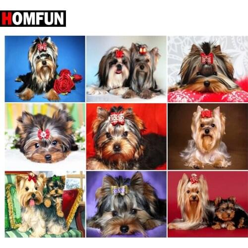 HOMFUN Paint With Diamond Embroidery "Pet dog animal“Diamond Painting Full Square Round Picture Of Rhinestone Decor