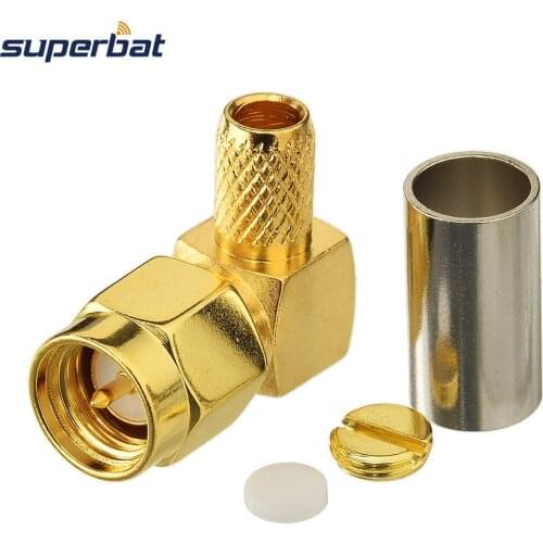 Superbat SMA Plug Right Angle Crimp Solder for RG58 LMR195 RG142 RG400 Coax Cable for Walkie Talkies
