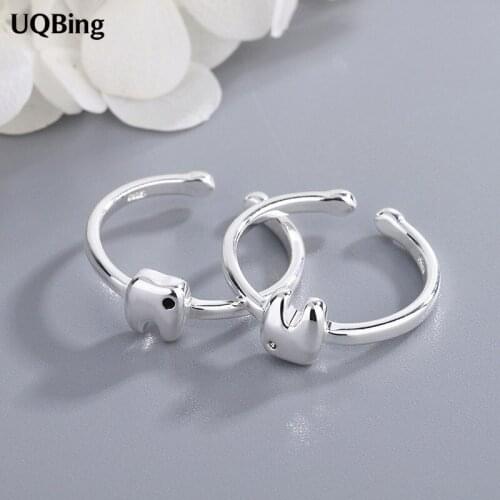 Fashion New 925 Sterling Silver Clear Black Rhinestone Tooth Shape Rings Jewelry