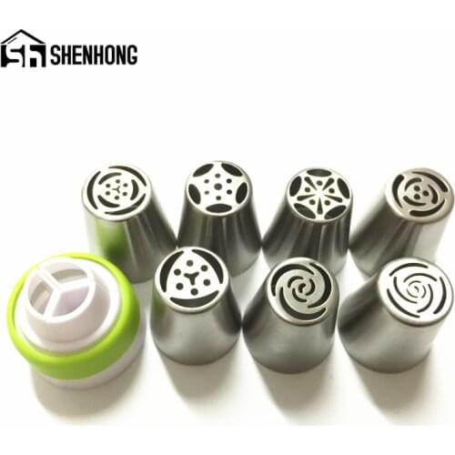 SHENHONG 7PCS Pastry Nozzles And Coupler Icing Piping Tips Sets Stainless Steel Rose Cream Bakeware Cupcake Cake Decorating