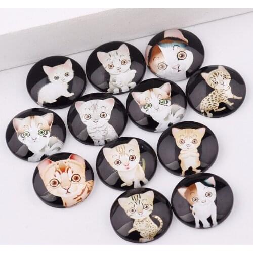 Reidgaller mix cute cat photo round glass cabochon 10mm 12mm 14mm 18mm 20mm 25mm diy earrings jewelry making findings