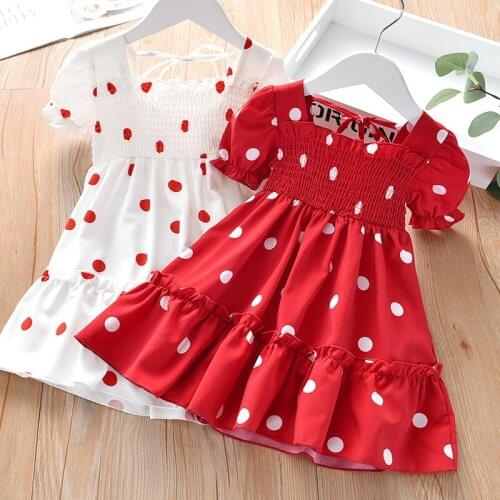 Children Girls Summer Causal Dress Short Sleeved Kid Girls Dress Floral Sweet Party Suits Lace Polka Dot Costume Girls Clothing