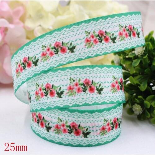 165434,(1")25mm 10yard/lot Flowers Ribbons Thermal transfer Printed grosgrain Wedding Accessories DIY handmade material