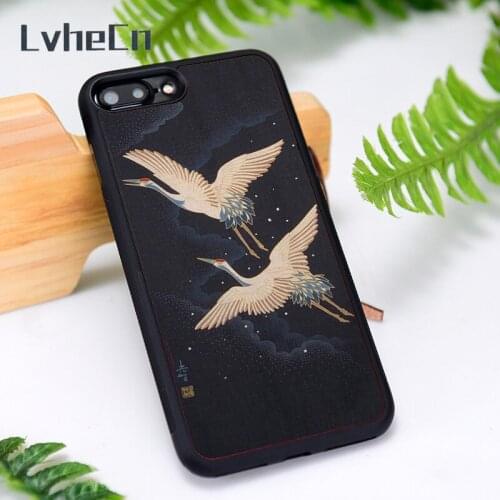 LvheCn Silicone Rubber Phone Case Cover for iPhone 6 6S 7 8 Plus X XS XR 11 12 Mini Pro Max Flying crane