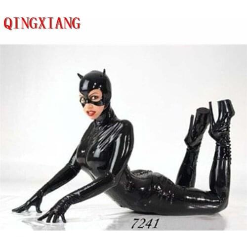 M-2XL Plus Size 2021 Women Black Faux Leather Catsuit Cosplay Costume PU Night Club DS Catwomen Tight Bodysuit With Face Mask