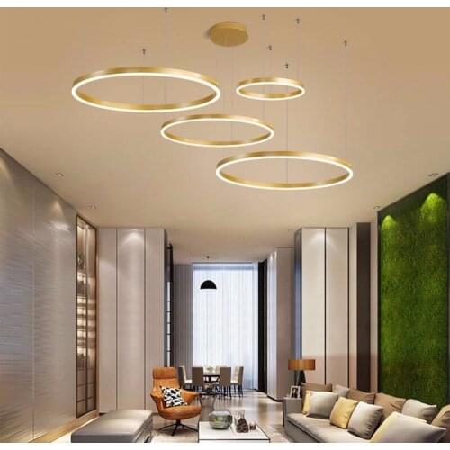 Minimalist Modern Hanging Lamp Gold Coffee Color Led Chandelier Home Lighting Brushed Rings Ceiling Mounted Chandelier Lighting