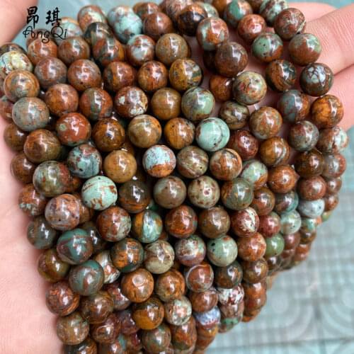 New Arrival Natural Gold Green Turquoise Beads 6 8 10mm Pick Size Round Loose Natural Stone Beads DIY For Jewelry Making 15