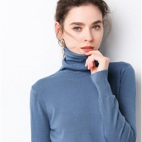 QRWR 2020 Winter Women Sweater Fashion Elegant Long Sleeve Turtlenecks Casual Solid Color Slim Fit Basic Sweater Women