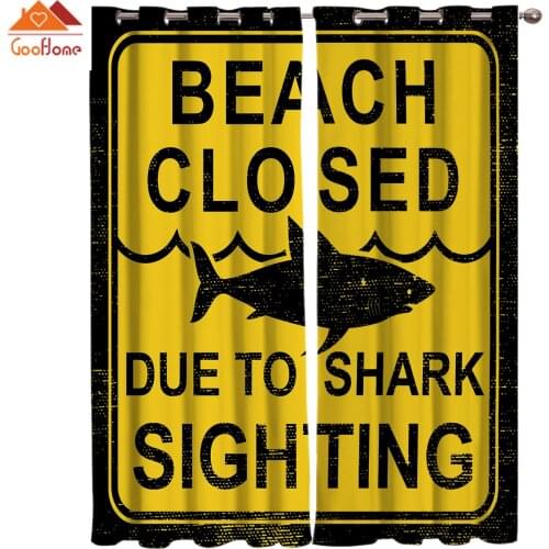 Retro Tin Logo - As Sharks Aim At Closed Beaches Window Curtains Living Room Outdoor Fabric Drapes Curtain Home Decor