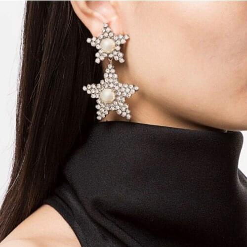 2020 Luxury Star Hanging Drop Earrings ZA Statement Women Girls Shiny Crystal Dangle Earrings Elegant Party Wedding Jewelry