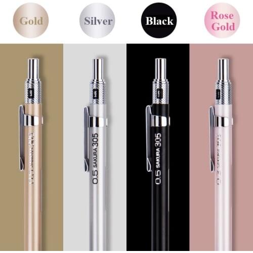 SAKURA Metal Shell Writting Automatic Mechanical Pencil 0.3/0.5mm Graphite Drafting Office Supplies Art Stationery XS-303/305