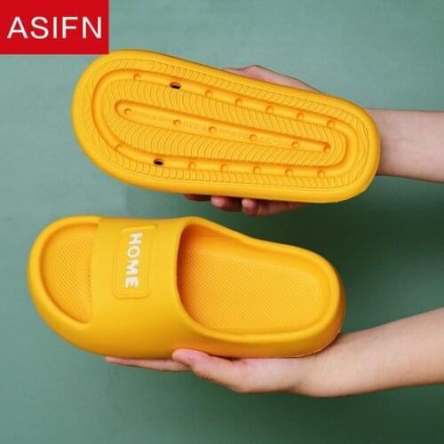ASIFN Thick Soft Soled Flat Slippers Womens Summer Home Couple Women Men Indoor Ladies Zapatos De Mujer Flip Flop Platform