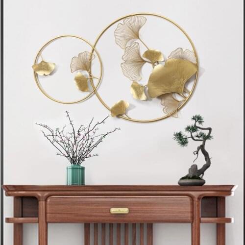 Modern Wrought Iron Creative 3D Ginkgo Biloba Wall Hanging Mural Craft Decoration Home Livingroom Porch Wall Sticker Accessories