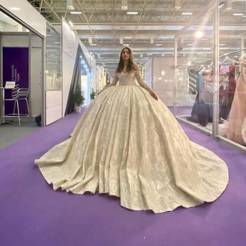Luxury Bridal Wedding Dresses With Long Train Strapless Long Sleeves Glitter Sequins Wedding Gowns Lace-up Back Plus Size