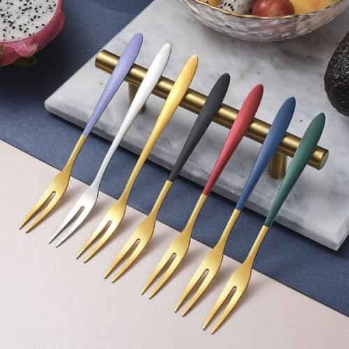 304 Stainless Steel Two Tooth Fruit Fork Fruit Dessert Moon Cake Fork Creative Gift Cutlery Home Flatware Kitchen Accessories