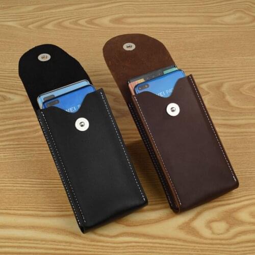 Genuine Leather Vintage double mobile phone bags mini purse womens purses and handbags Mobile phone storage bag 2-in-1 belt bag