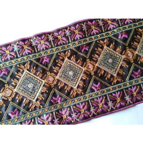 Miao sequins embroidery cross stitch lace trim 22cm clothes dress collar ribbon ethnic tribal boho gypsy native india bag DIY