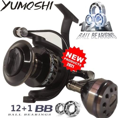 Yumoshi 2000-7000 5.1:1 Metal 25kg Max DragBrown Spinning Fishing Reel Carp CNC Full Metal Rocker Large capacity wire cup White