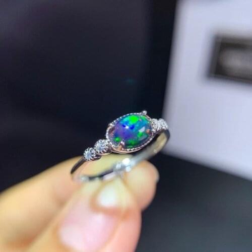 Jewelry Vintage Black Opal Ring for Daily Wear 5*7mm Black Opal Silver Ring 925 Silver Black Opal Jewelry
