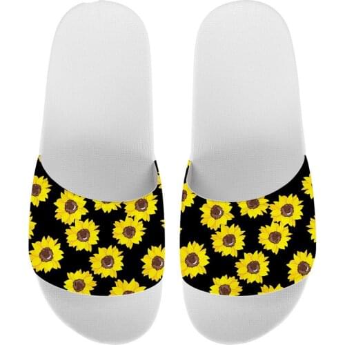 WHEREISART Brand Desige Sunflower Yellow Floral Print Women House Slide Slippers Female Flip Flops Casual Ladies Outdoor Sandal