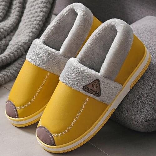 Women House Platform Slippers Non Slip High Quality Warm PU Short Velvet Glirs Winter Indoor Cotton Shoes For Women 2020