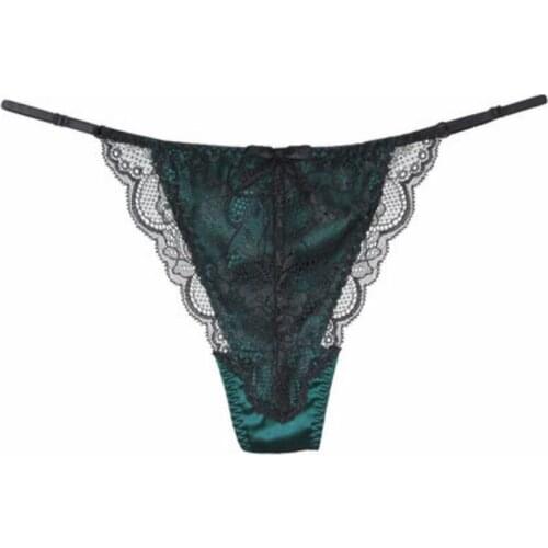 G-string Women Lingerie Sexy Women lace Silk Sexy Underpants green red bow panties silk underwear for ladies