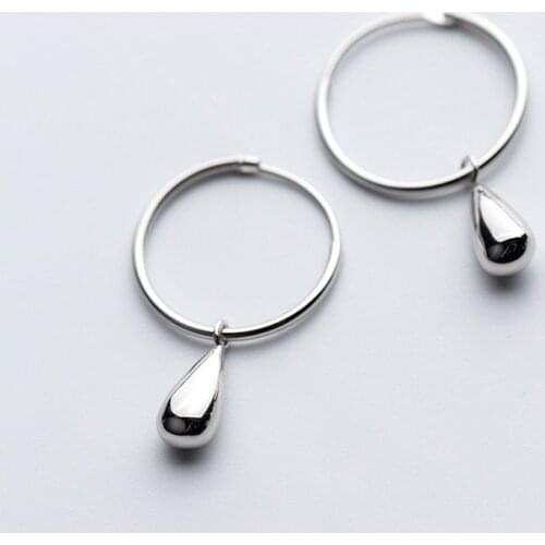 MloveAcc 2019 100% 925 Solid Real Sterling Silver Waterdrop Hoop Earrings for Girls Teens Gift Womens Fashion Jewelry