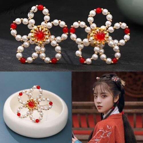 PEORCHID 2021 Chinese Hanfu Headdress Handmade Pearls Flowers Chinese Style Bridal Hair Accessories For Wedding Headpieces