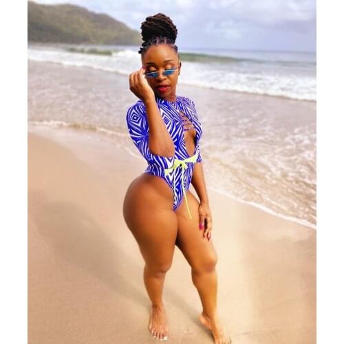 Printed One Piece Bikinis Women Swimsuit Monokini Middle Sleeve Cut Out Bathing Suits Beachwear Female Brazilian Mesh Bodysuit