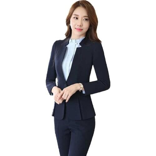New Women Blazer Suits Long Sleeve V-Neck Slim Office Lady Business Suit Single Button Suit With Trouser Two Piece Sets 2019 W55