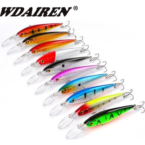 10PCS/Lot Mixed Colors Minnow Fishing Lures Set 11cm 11g Plastic Deep Sea Floating Tackle With Hook Isca Bass Artificial Bait