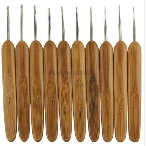 200set 10pcs/Set Metal Crochet Hook Carbonized Bamboo Handle Knit Knitting Needle Weave Yarn Needlework Craft