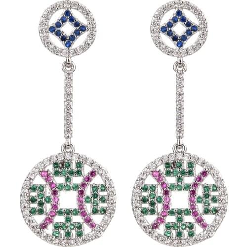 2020 new temperament micro-inlaid coin zircon earrings, women/girls live wedding party jewelry earrings ER-482