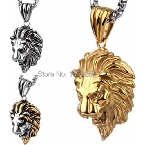 3 Color Pick 316L Stainless Steel Biker Lion king Pendant 24'' Square Box chain Necklace Mens Gothic Jewelry