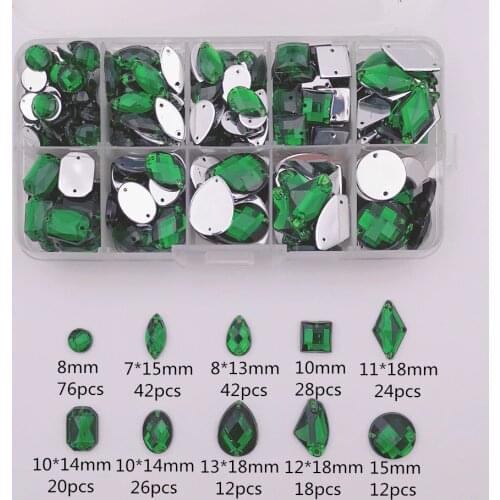 Multi-shape 10 Grids/Box 300pcs Acrylic crystal Flat Bottom Multi-size Sew On Rhinestones For DIY Wedding Dress