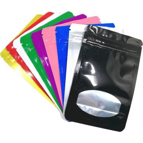 8.5x13 cm Colorful Stand Up Aluminum Foil Zipper Lock Storage Bag with Round Window for Zip Resealable Mylar Lock Packaging Pou