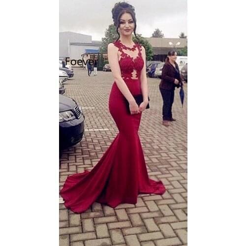 Arabic Red Mermaid Prom Dresses Long 2019 vestidos de fiesta de noche Sheer Special Occasion Dress Formal Women Evening Gowns