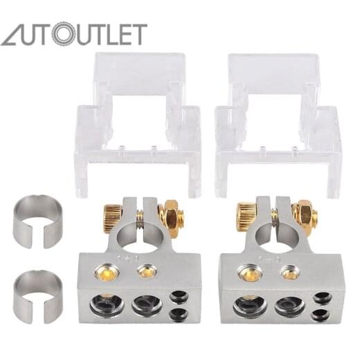 AUTOUTLET For 2 pcs 2/4/8/10 AWG Battery Terminal Positive&Negative Connectors with Shims+Covers
