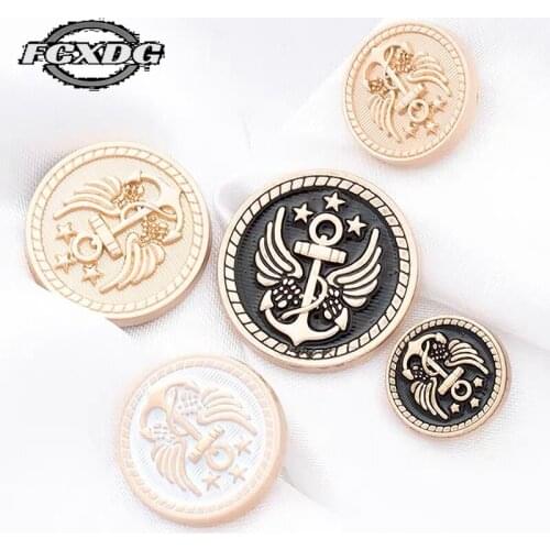 Anchor Pattern Decorative Buttons for Clothing Sewing Supplies and Accessories 20mm Snap Buttons for Coat Golden Jacket Buttons
