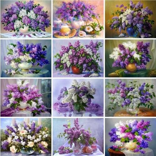 EverShine 5D DIY Diamond Painting Lilac Cross Stitch Diamond Embroidery Flower Mosaic Kits Vase Needlework Handmade Hobby Gift