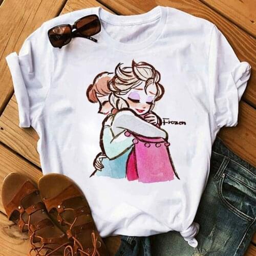 Kawaii Cartoon Disney Princess T Shirt Women/men Cute Vogue T-shirt Korean Style Graphic Tees Unisex Harajuku Tshirt Female/male