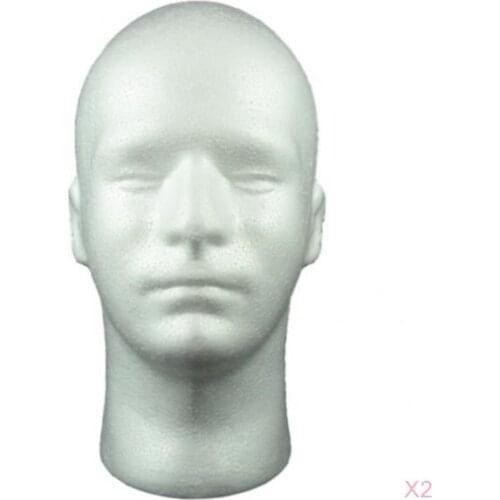 2 Pieces Male Styrofoam Mannequin Head, Cosmetics Model Head, Wig Display Foam Mannequin, Glasses Hat Hairpieces Stand