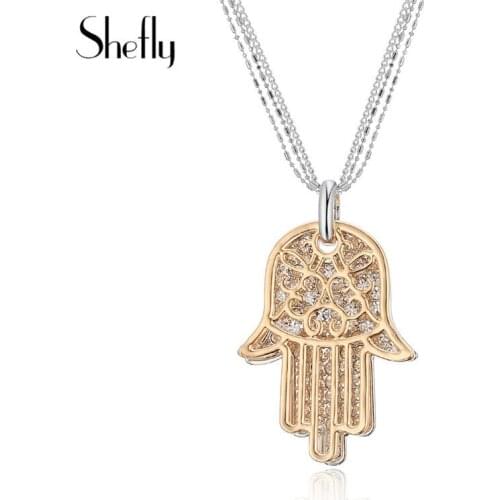 Hamsa Pendants Necklaces For Women 2020 Luxury Sweater Chain Gold Luck Big God Hand Fatima Palm Statement Long Necklace