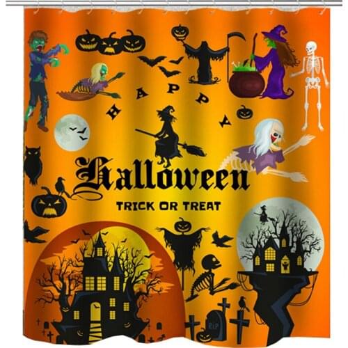 Halloween shower curtain trick or treat douchegordijn skull witch bat bath curtain pumpkin lantern gold bathroom curtain