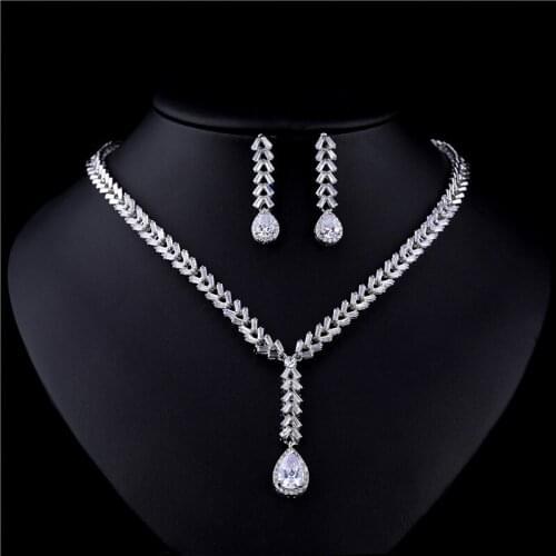 HUAMI Jewelry Making Pendant Charms Necklace and Water Drop Earrings Sets for Women Bribal Wedding Party Necklace for Girls