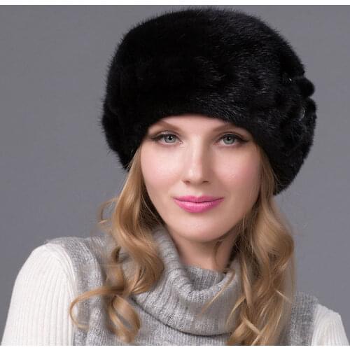 JKP Real Mink Fur Hat Autumn Winter Imported Genuine Leather Mao Beilei Hat Flower Pattern Russia Luxurious Hat DHY-49