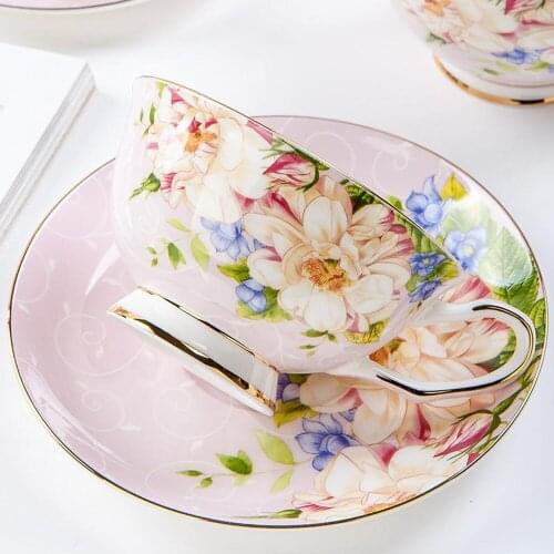 British Style Flower Bone China Coffee Cup and Saucer Set High-end Afternoon Tea Pastoral Style Flower Tea Cup