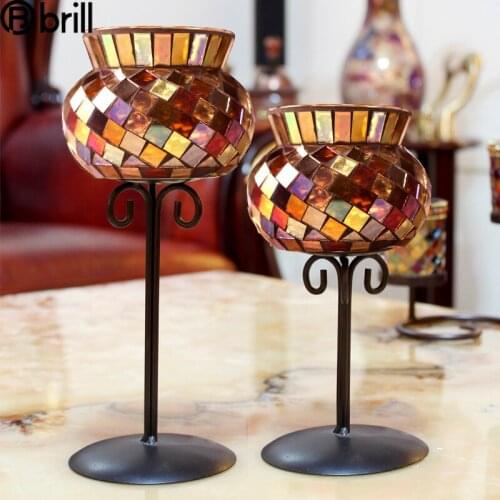 Creative Moroccan Decor Retro Candle Holder Galss Candlelight Dinner Candlestick Wedding Decoration Chandelier Bougeoir Gift