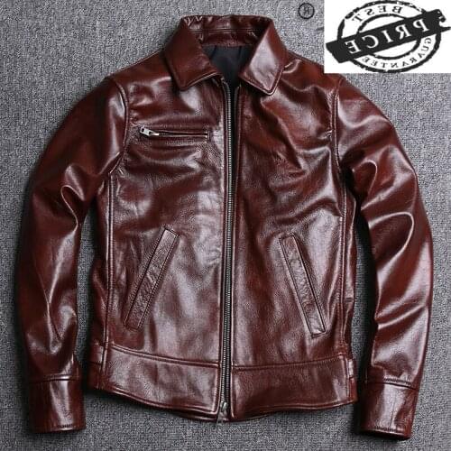 Leather Jacket Genuine Man Real Cowhide Coat Short Biker Jacket for Men Style Plus Size axl Spring 2021 Hommes Veste a0LW